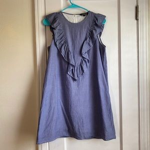 Express blue and white striped ruffle dress